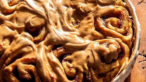 Pumpkin Butter Cinnamon Rolls with Coffee Icing.