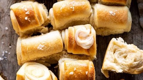 Salted Sage Honey Butter Brioche Rolls.