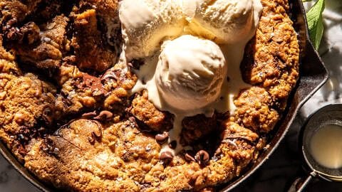 Chocolate Chunk Coconut Pecan Skillet Cookie.