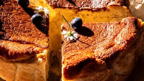 Custardy Burnt Basque Blueberry Cheesecake.